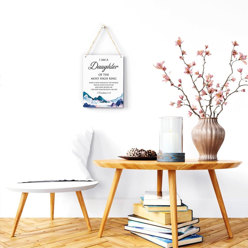 BELLOWDEER Bible Verse Inspirational Wall Decor I am a Daughter of the Most High King 2 Corinthians 6:18 Christian Gifts for Women Girls Scripture Wooden Hanging Sign for Modern Home Office 8 x 10 Inches - Image 2